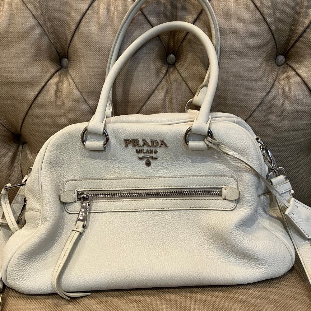 Prada Bauletto Shoulder Bag White Leather Satchel